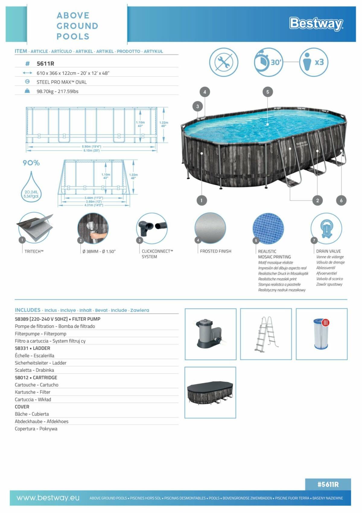 Bestway® 5611R Power Steel™ 610*366*122 cm 3