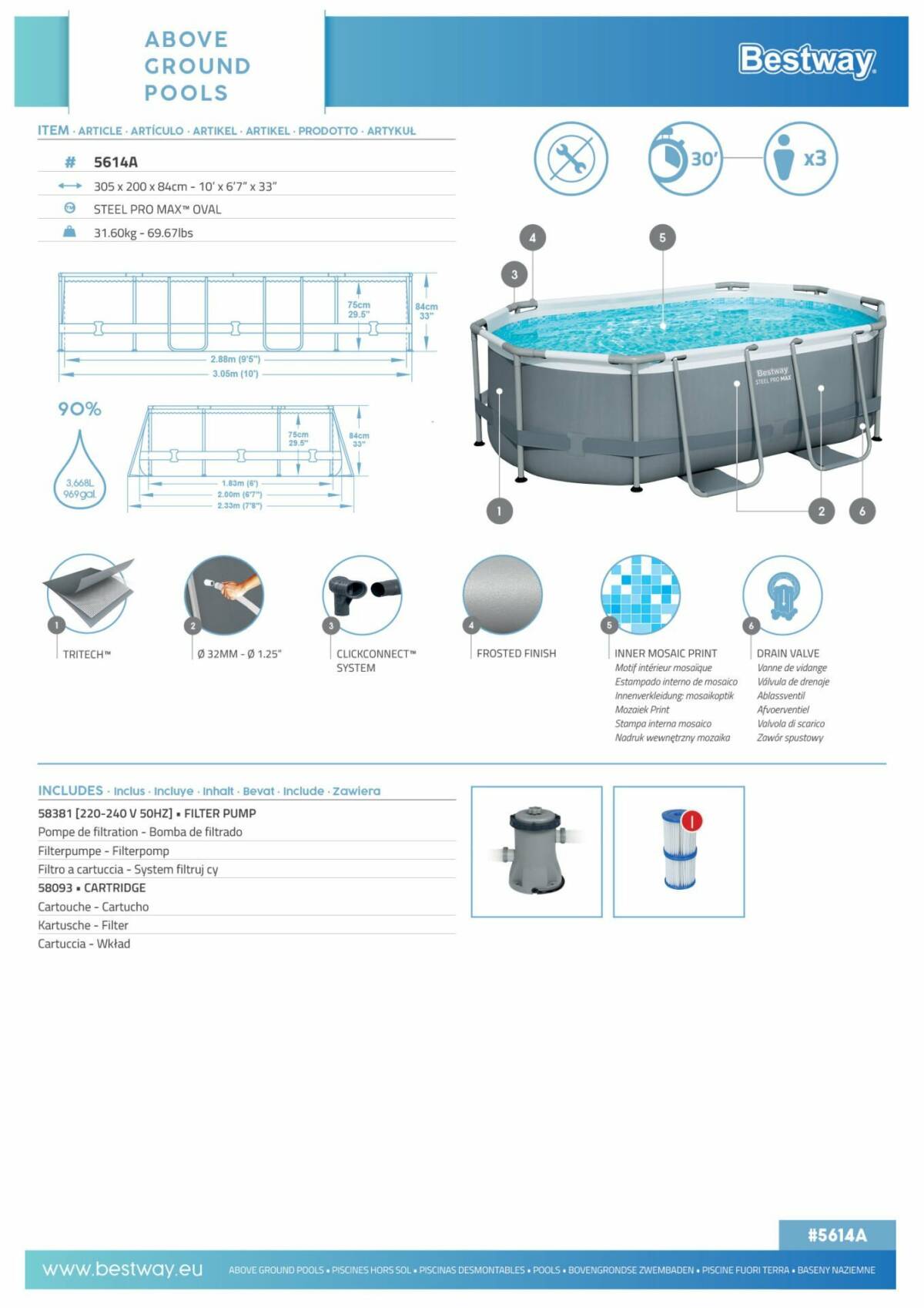 Bestway® 5614A Steel Pro MAX™ 3,05 m x 2,00 m x 84 cm 3