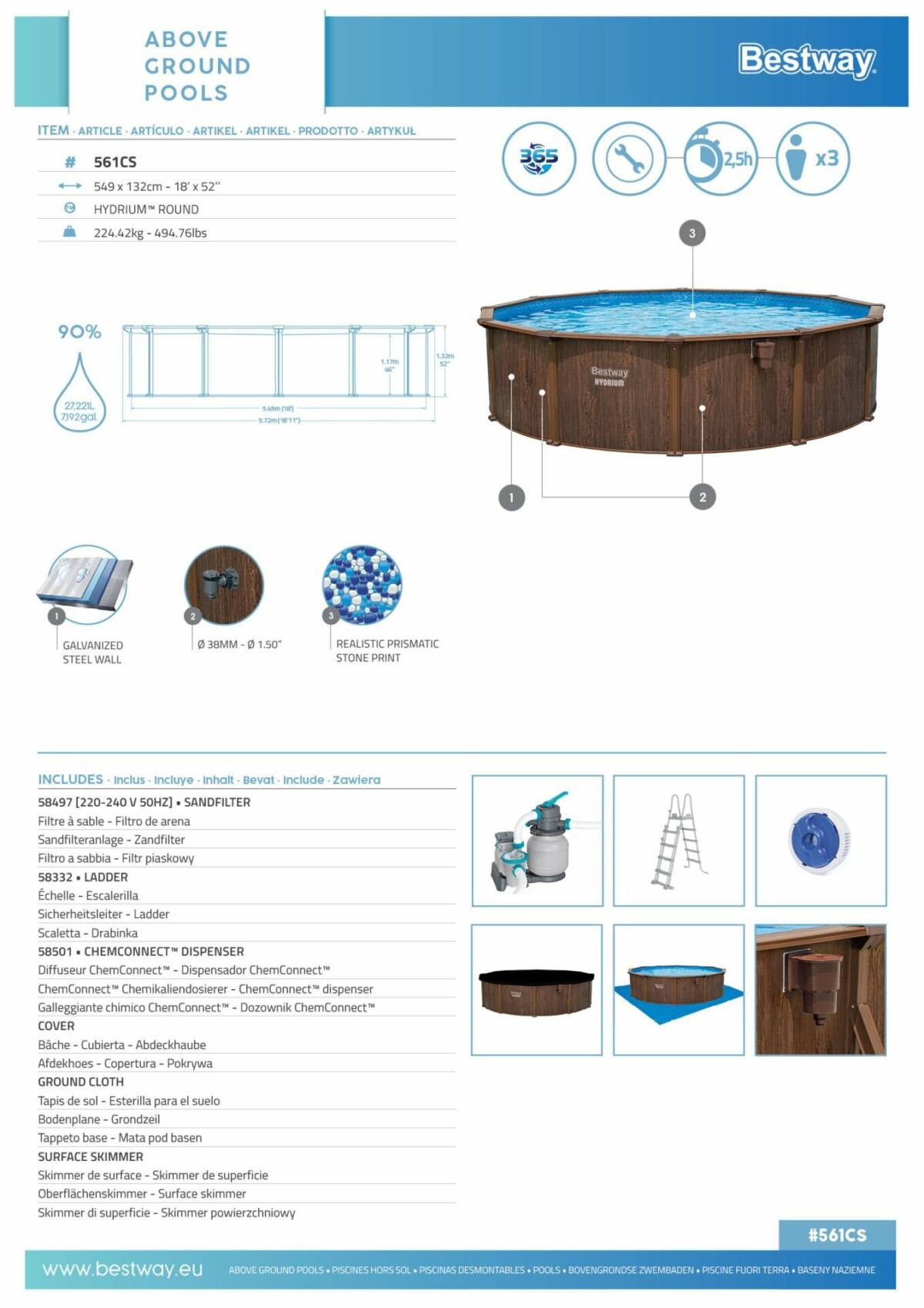 Bestway® 561CS Hydrium™ Çelik Duvarlı Yerüstü Havuz Seti 5,49 m x 1,32 m 2