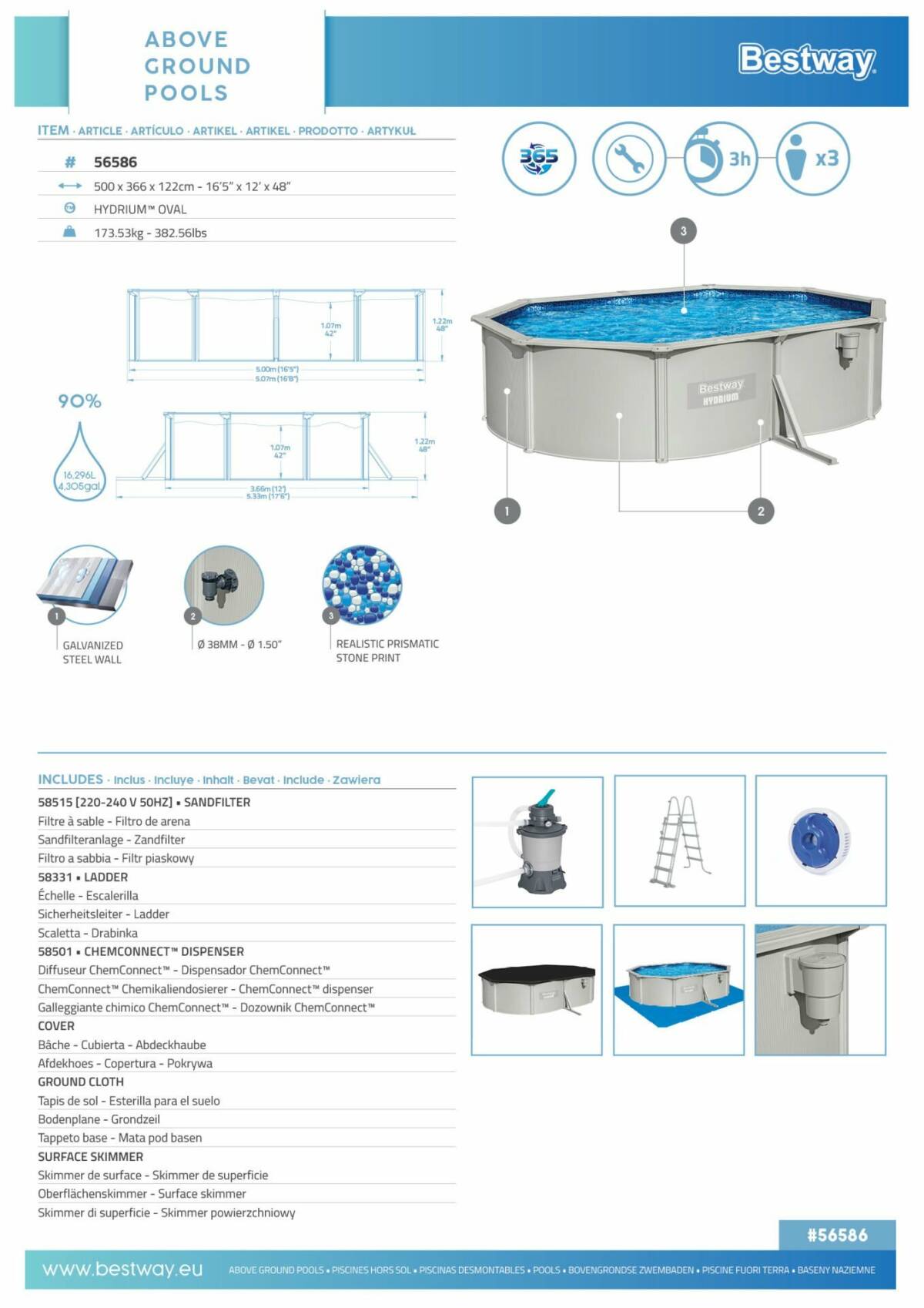 Bestway® 56586 Hydrium™ Çelik Duvarlı Prefabrik Yer Üstü Havuz Seti 5,00 m x 3,66 m x 1,22 m 2