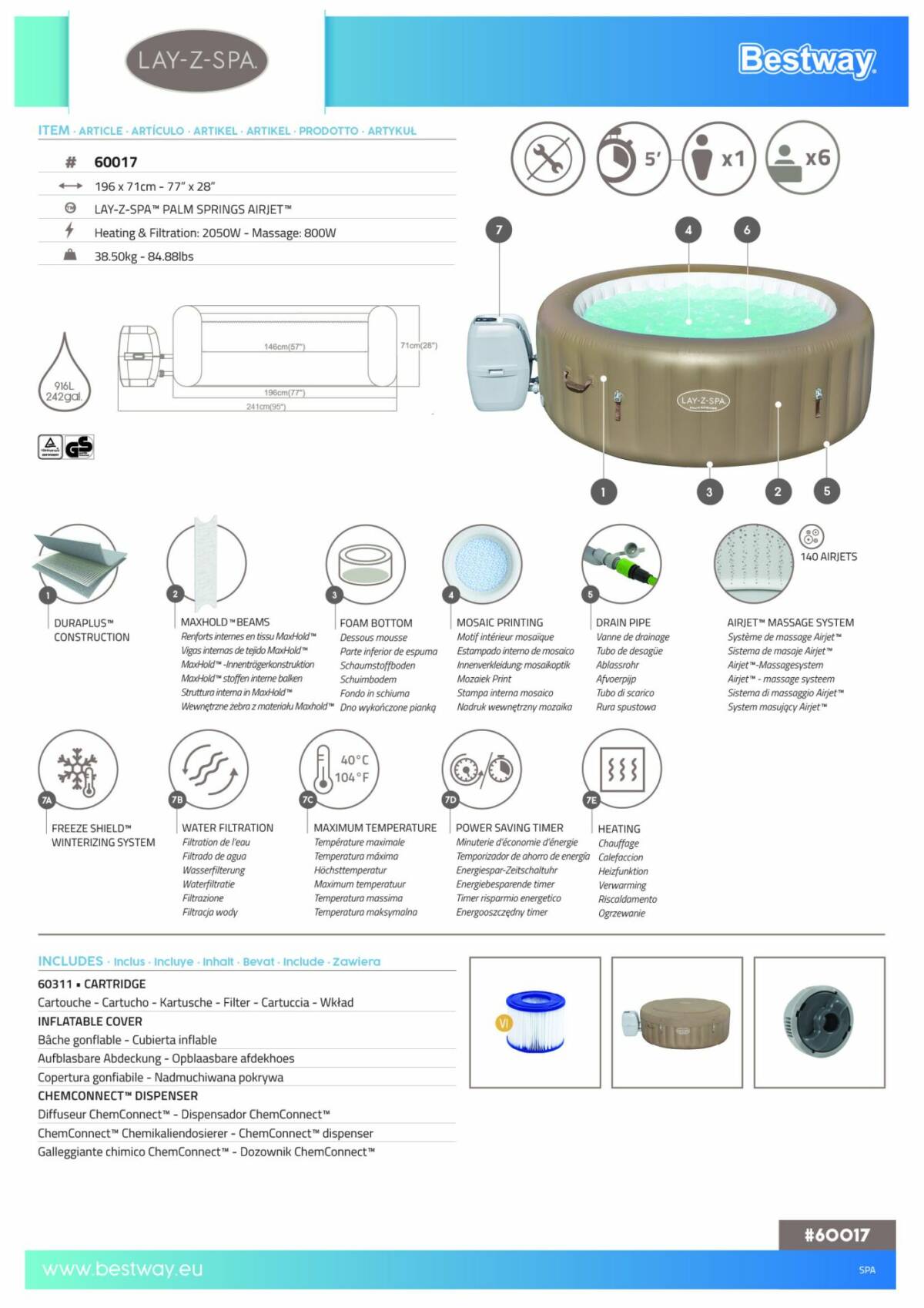 Lay-Z-Spa® Palm Springs AirJet™ 3
