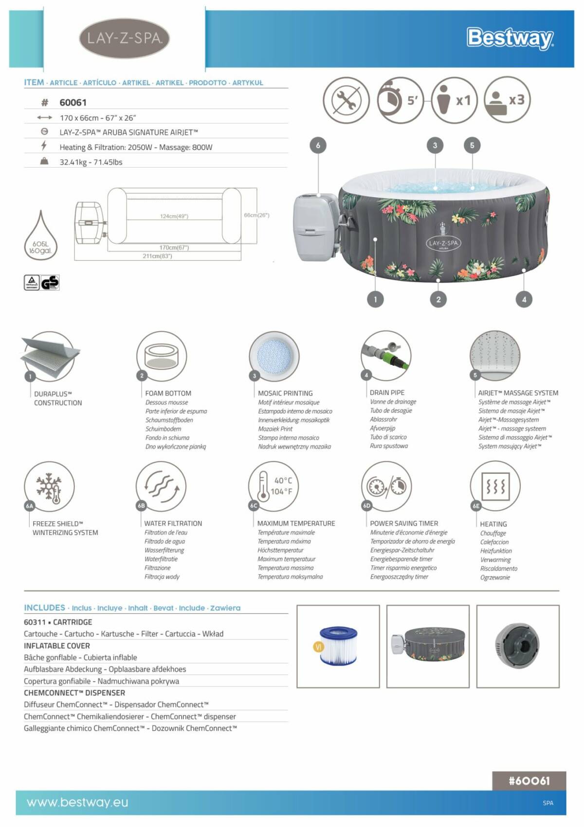 Lay-Z-Spa® 60061 Aruba Signature AirJet™ 3