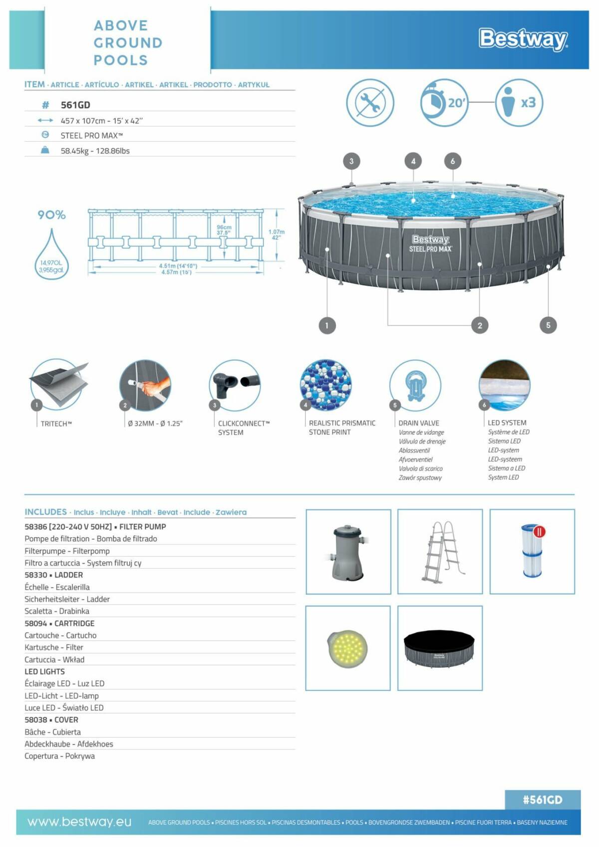 Bestway® 561GD Steel Pro MAX™ LED Işıklandırmalı 457*107 cm 3