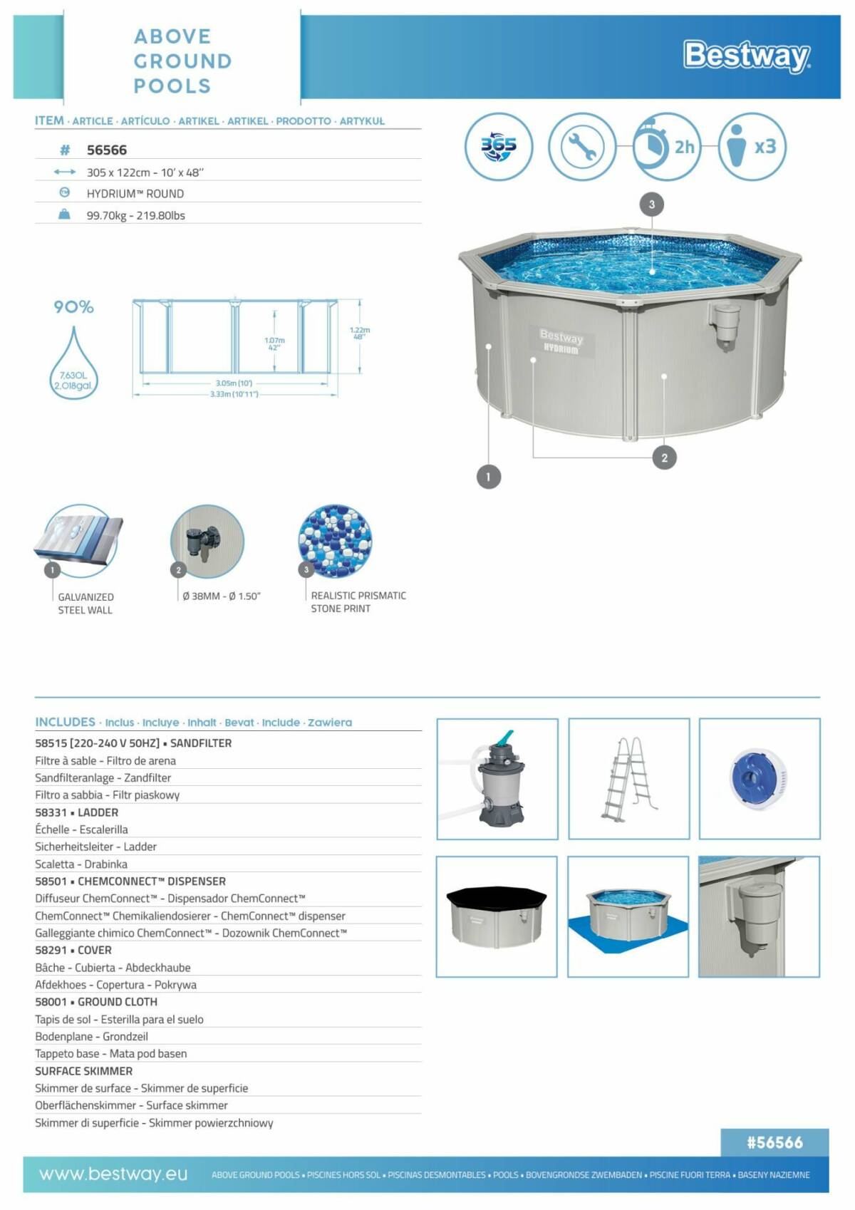 Bestway® 56566 Hydrium™ 305*122 cm 2