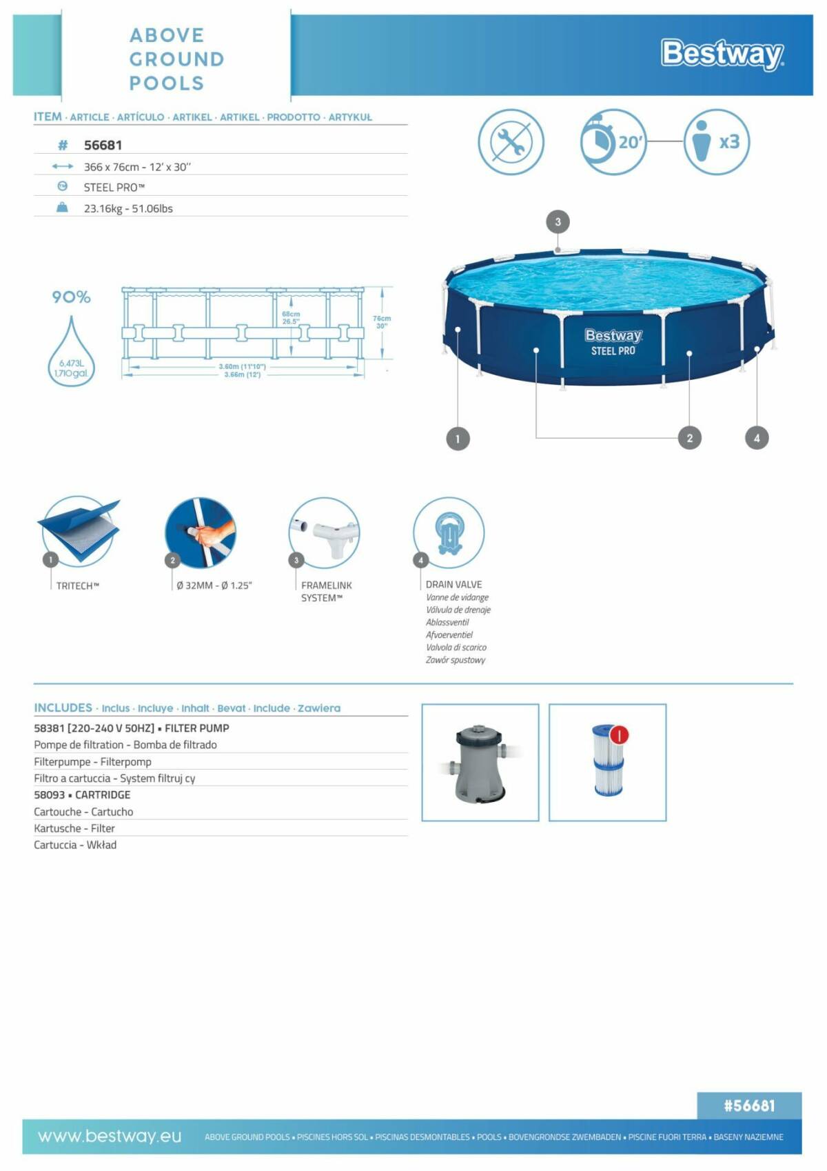 Bestway® 56681 Steel Pro® 366*76 cm 3