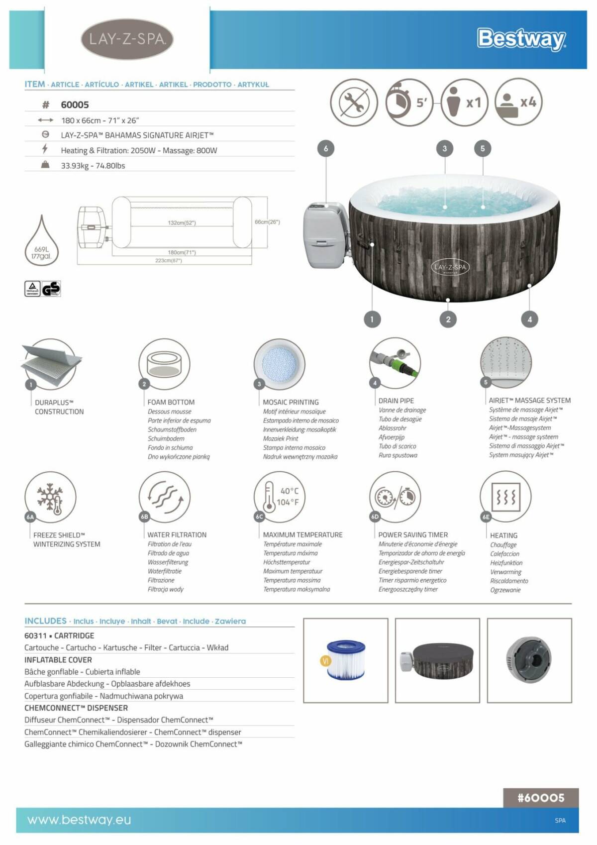Lay-Z-Spa® 60005 Bahamas AirJet™ Şişme Spa Havuzu, 2-4 kişilik 3