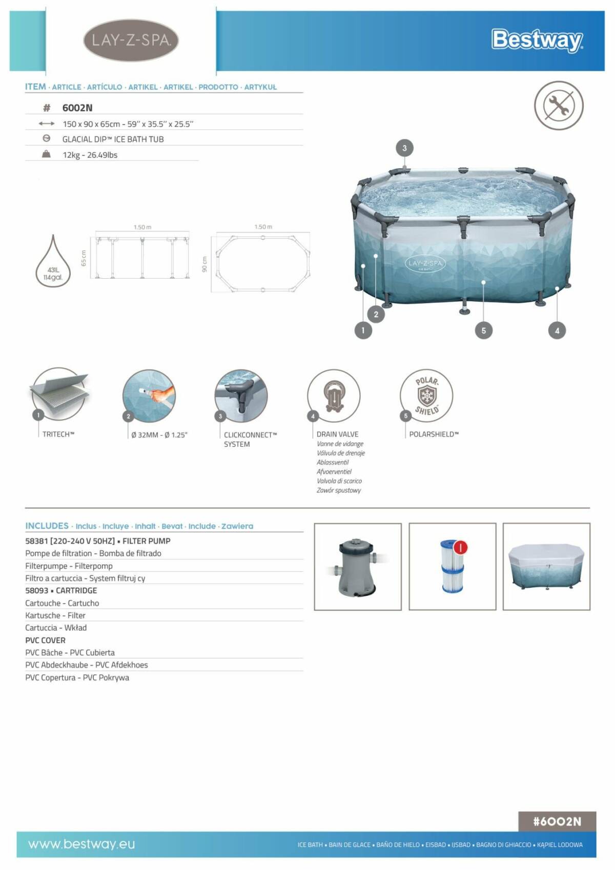 Lay-Z-Spa® Glacial Dip™ 6002N Soğuk Terapi Buz Banyosu Küveti, 2 Kişilik 3