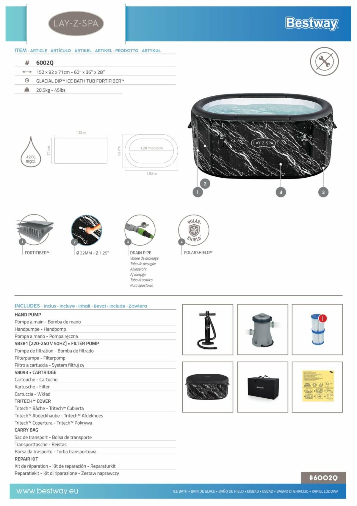 Lay-Z-Spa® Glacial Dip™ 6002Q Soğuk Terapi Buz Banyosu Küveti, 2 Kişilik 3